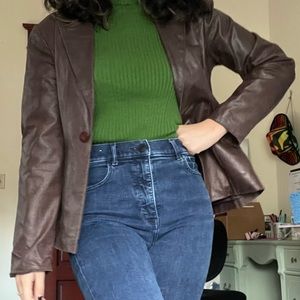 lei Women’s Y2K Brown Leather Blazer Jacket Size Medium